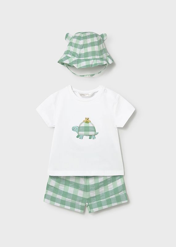 Green Checkered Turtle Short+Hat Set