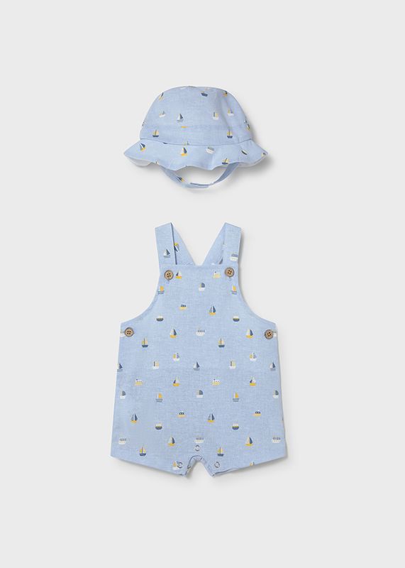 Blue Boat Overalls+Hat Set