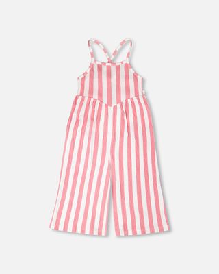 Pink Stripes Crinkle Jersey Jumpsuit