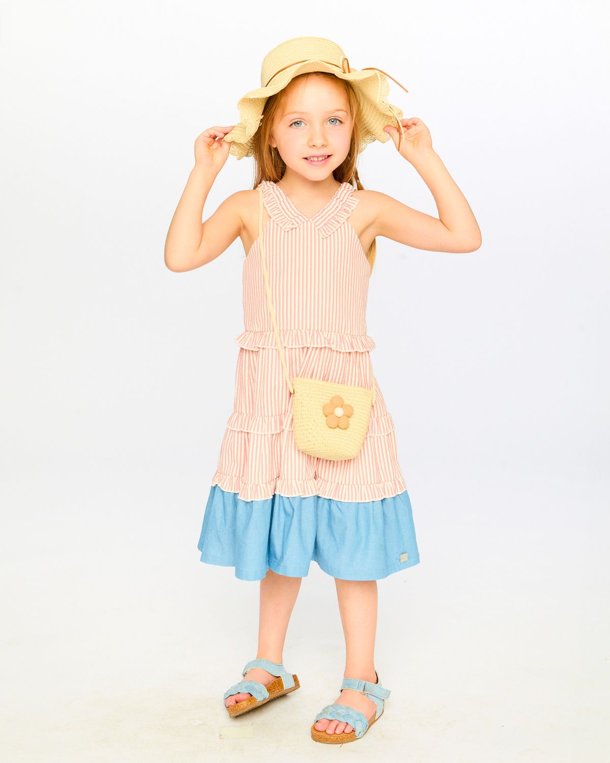 Pink Striped Poplin &amp; Chambray Dress