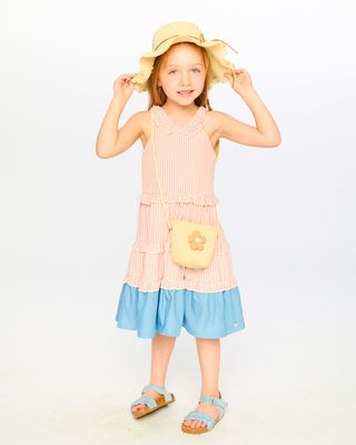 Pink Striped Poplin &amp; Chambray Dress