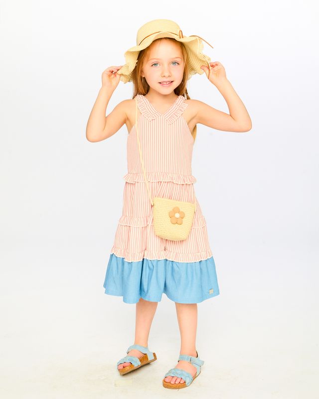 Pink Striped Poplin &amp; Chambray Dress