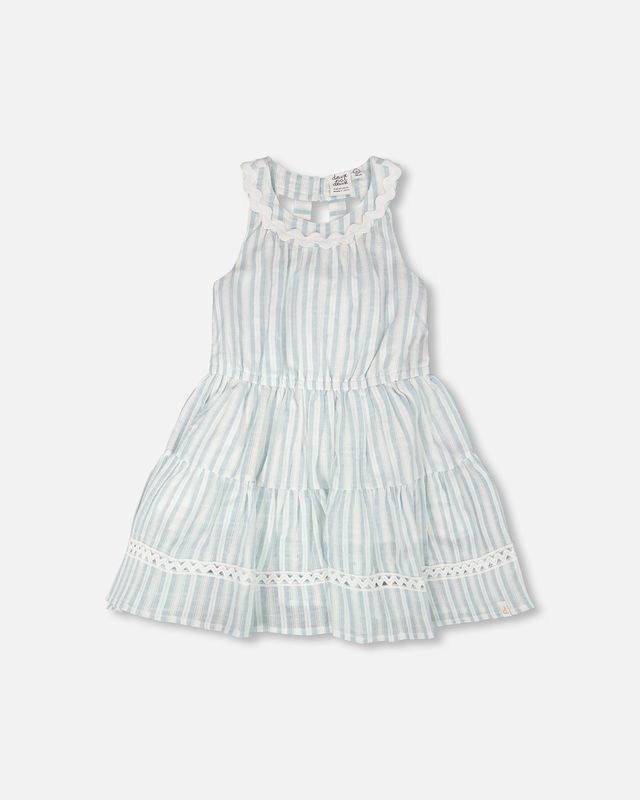 Light Blue Eyelet Stripes Dress