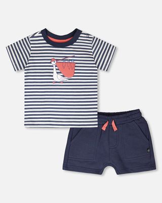 Navy Stripe Pelican Tee+Short Set