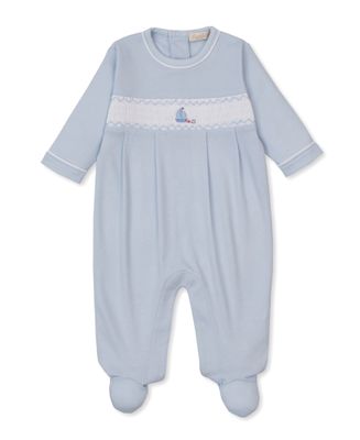 Summer Medley Lt Blue Hand Smocked Boat Footie
