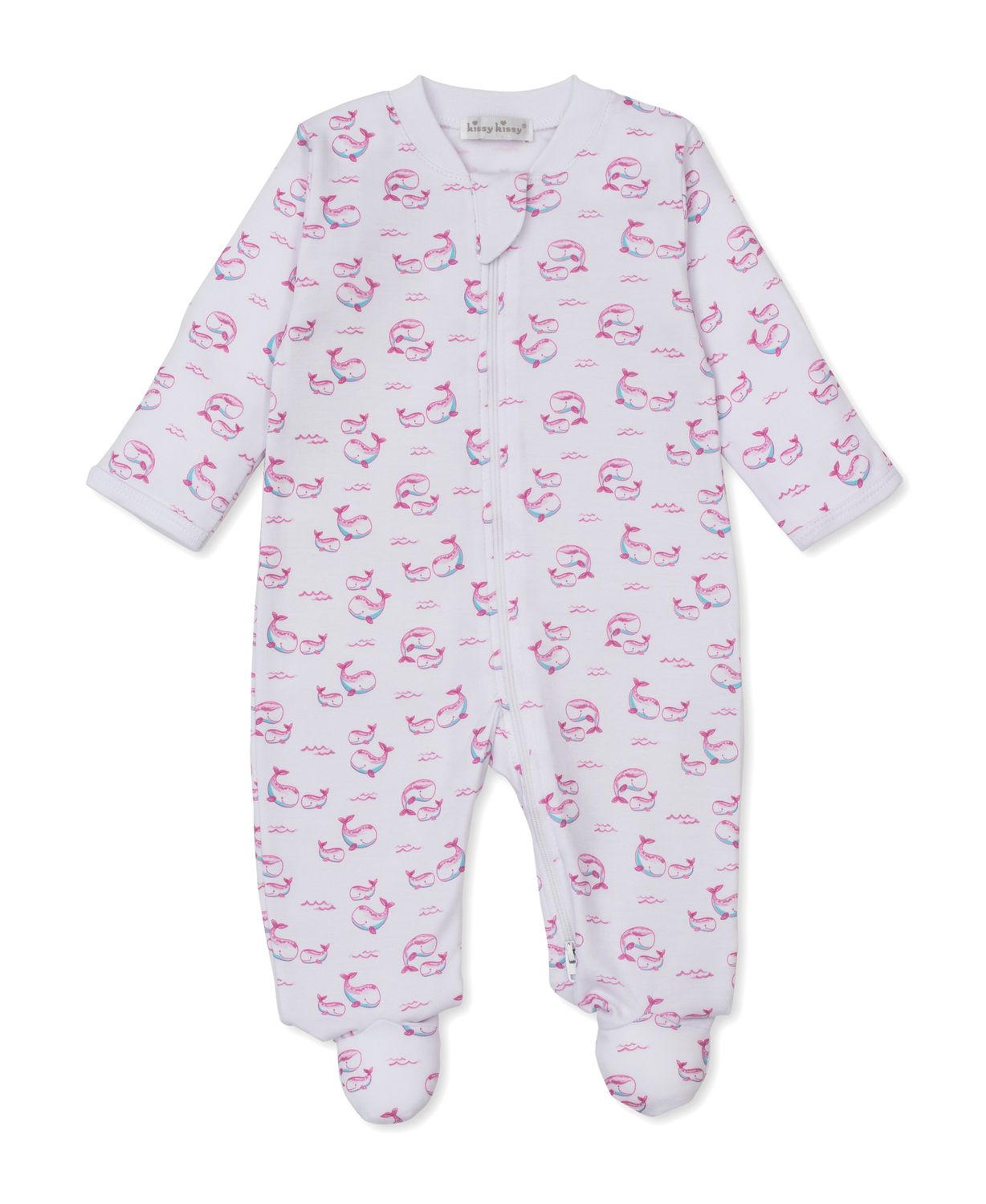 Whale Pods Pink Print Zip Footie