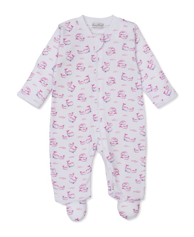 Whale Pods Pink Print Zip Footie