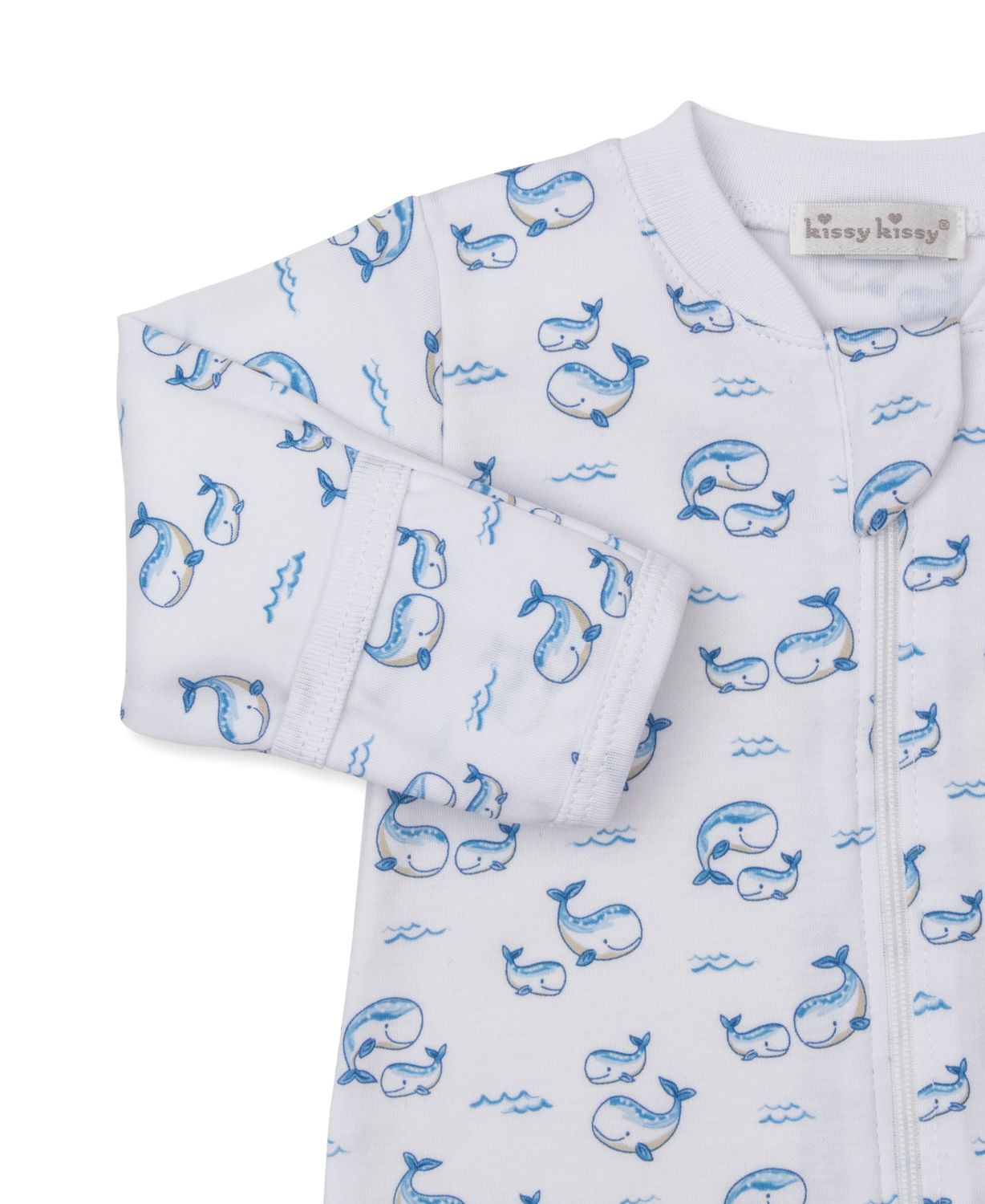 Whale Pods Blue Print Zip Footie