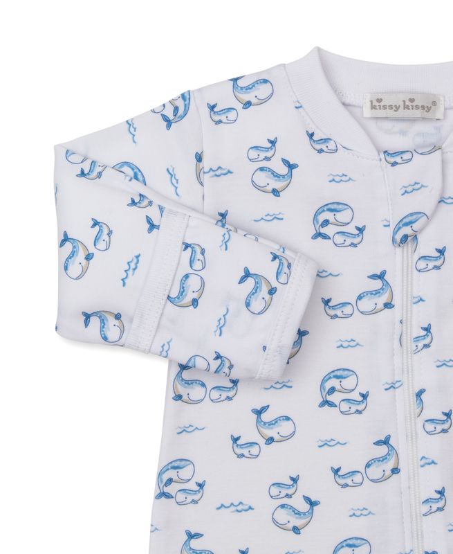 Whale Pods Blue Print Zip Footie