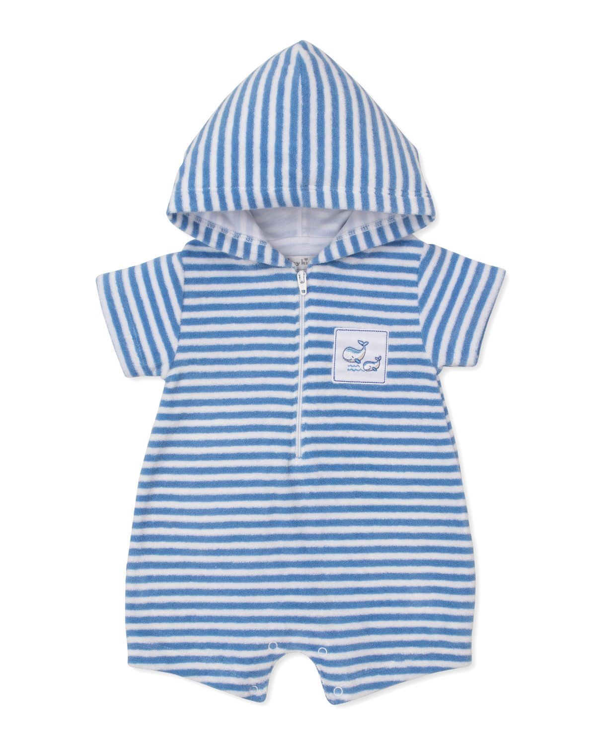Whale Pods Light Blue Terry Hooded Romper