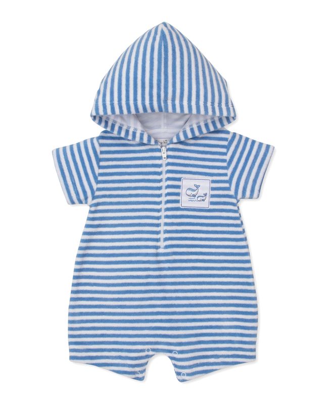Whale Pods Light Blue Terry Hooded Romper