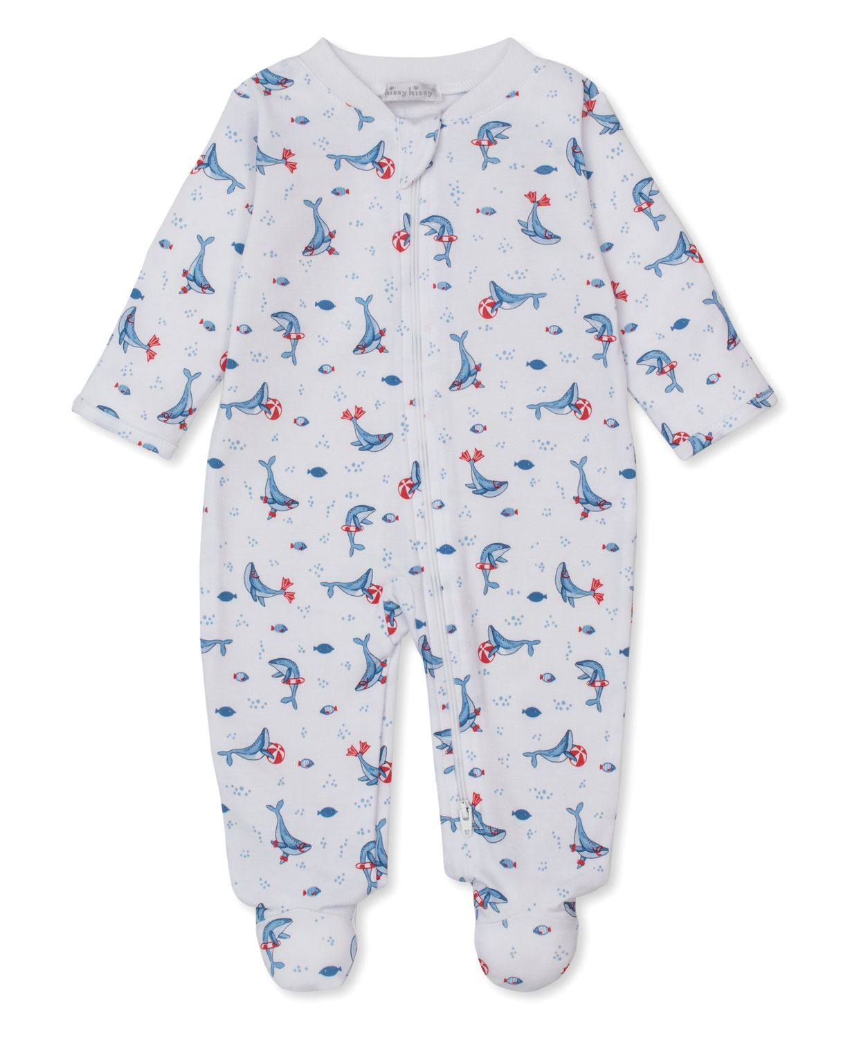 Tropical Whales Print Zip Footie
