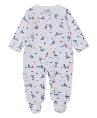 Tropical Whales Print Zip Footie