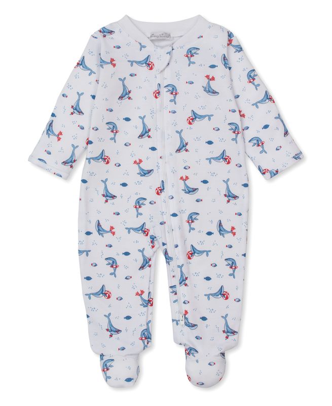 Tropical Whales Print Zip Footie