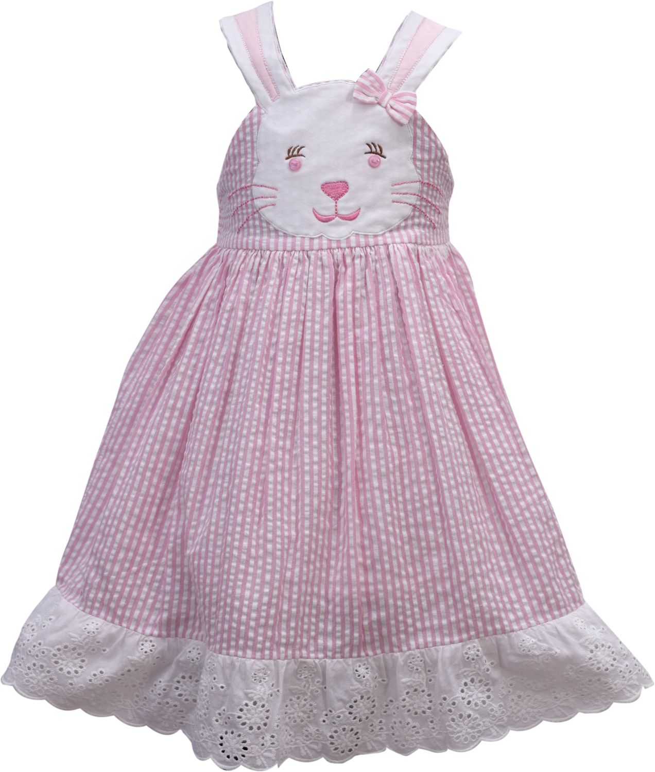 Pink Seersucker Bunny Ears Easter Dress