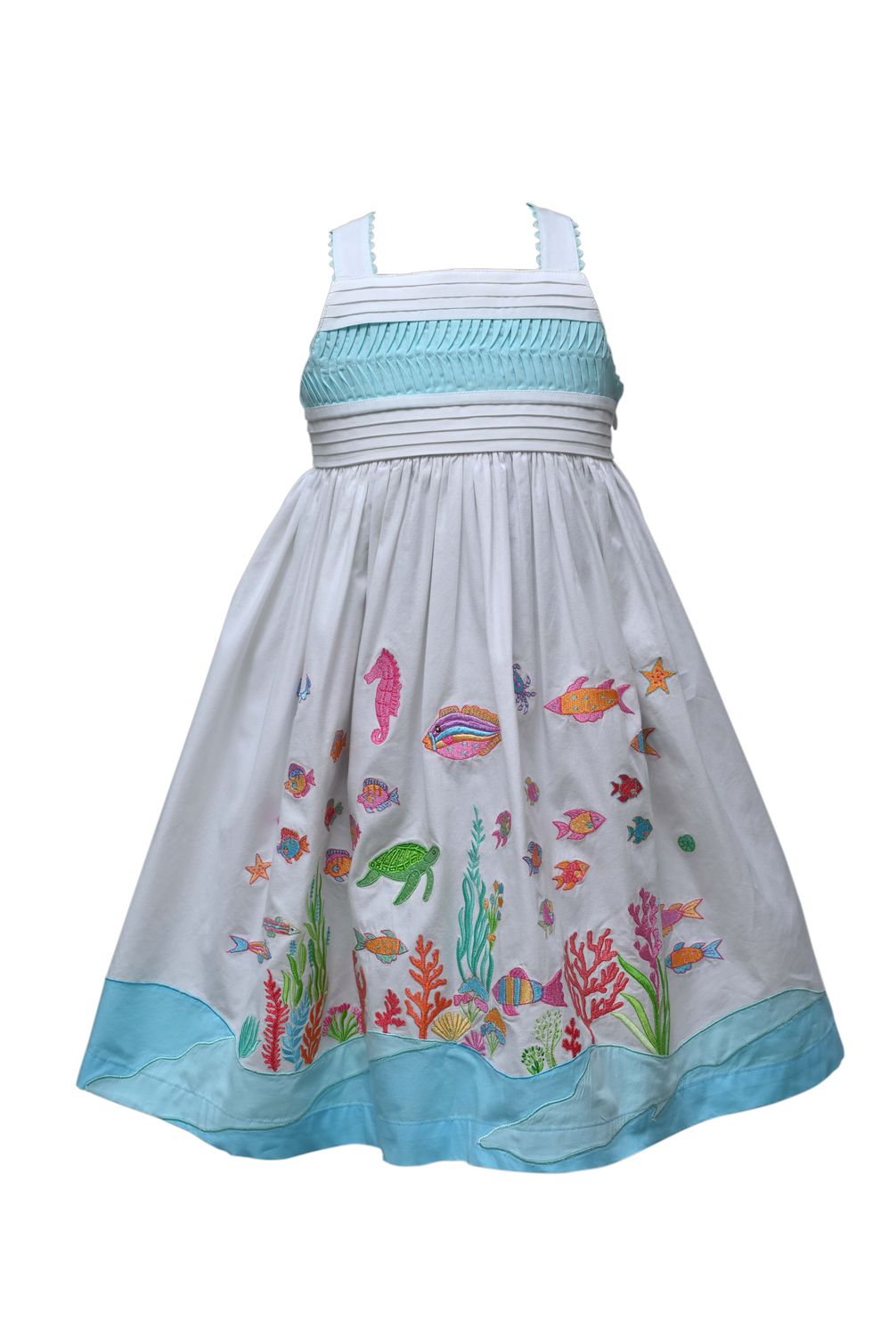 Appliqued+Embroidered White Fish Dress