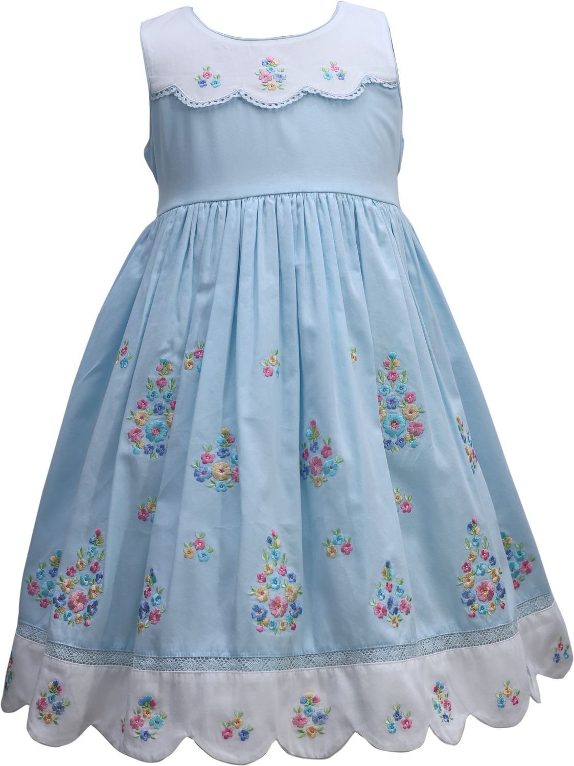 Spring Flower Blue Embroidered Dress