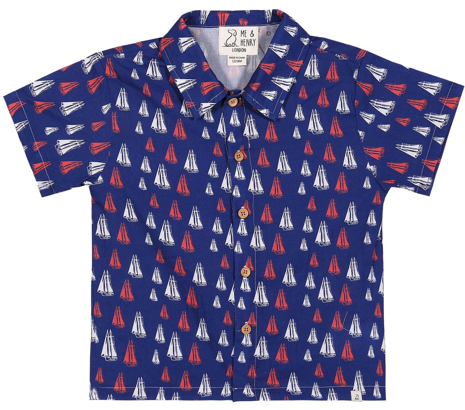 Red+White+Blue Sailboats Woven Shirt