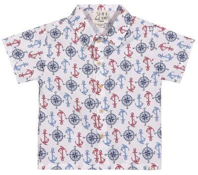 Red+White+Blue Anchors Woven Shirt