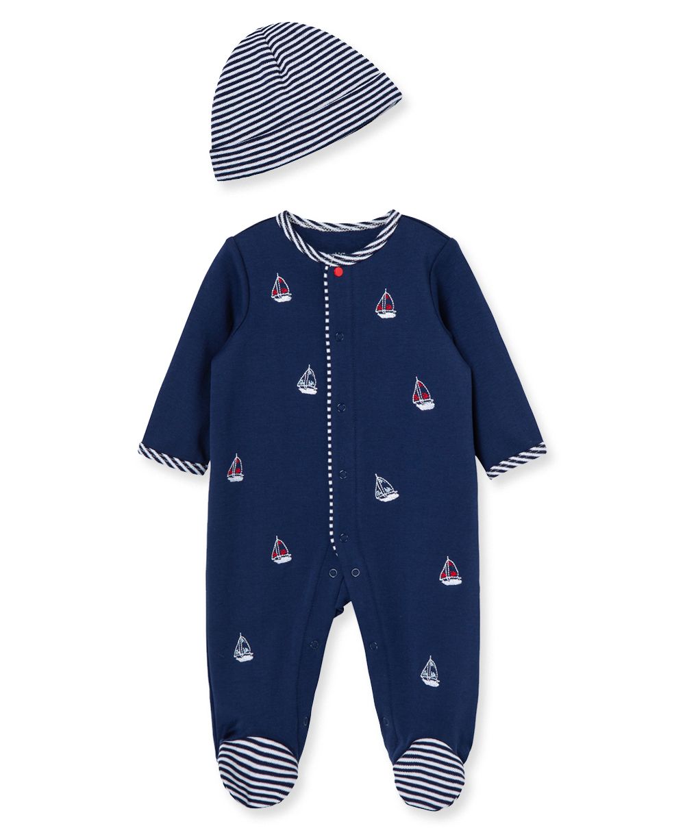 Navy Sailboats Footie+Hat
