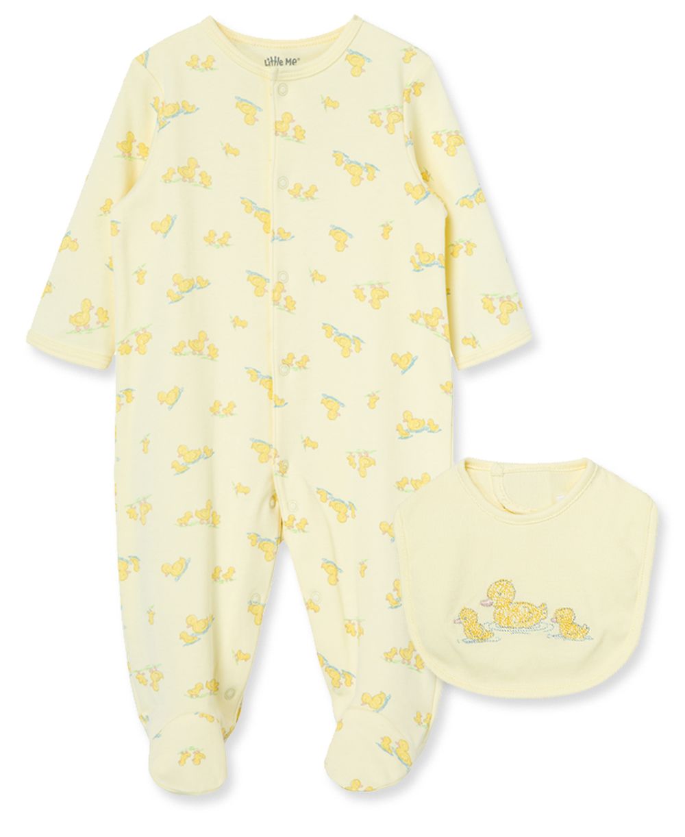 Little Yellow Ducks Footie+Bib