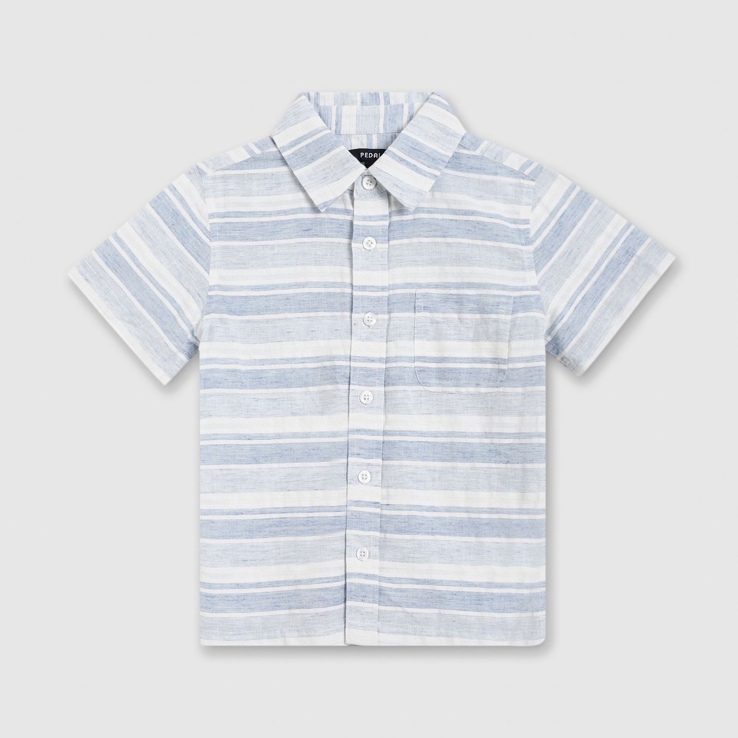 Blue Cotton Linen Stripe Button-down