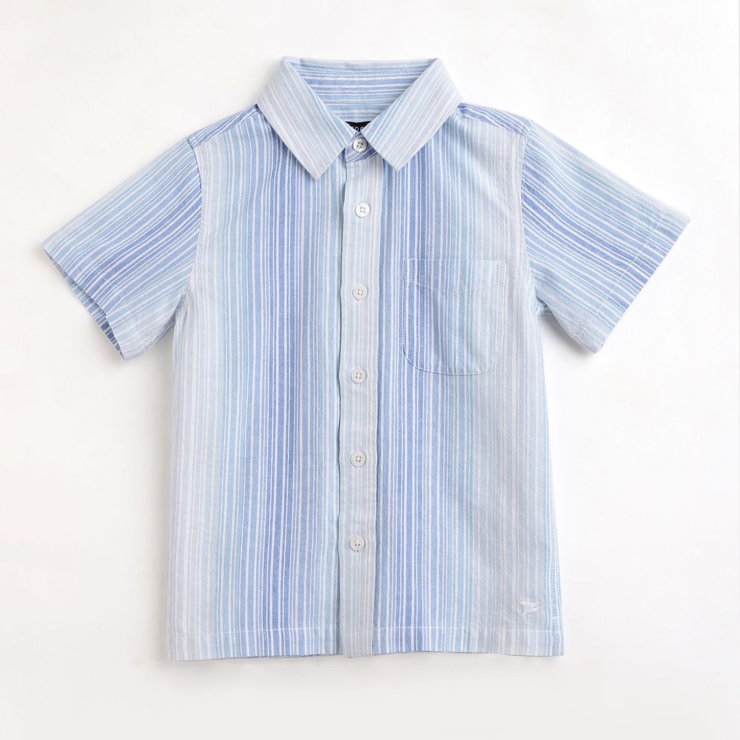 Blue Linen Stripe Button-down Short-sleeve