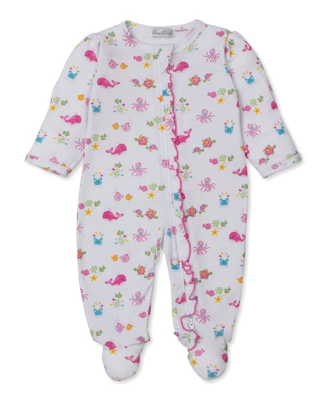 Ocean Antics Pink Print Zip Footie