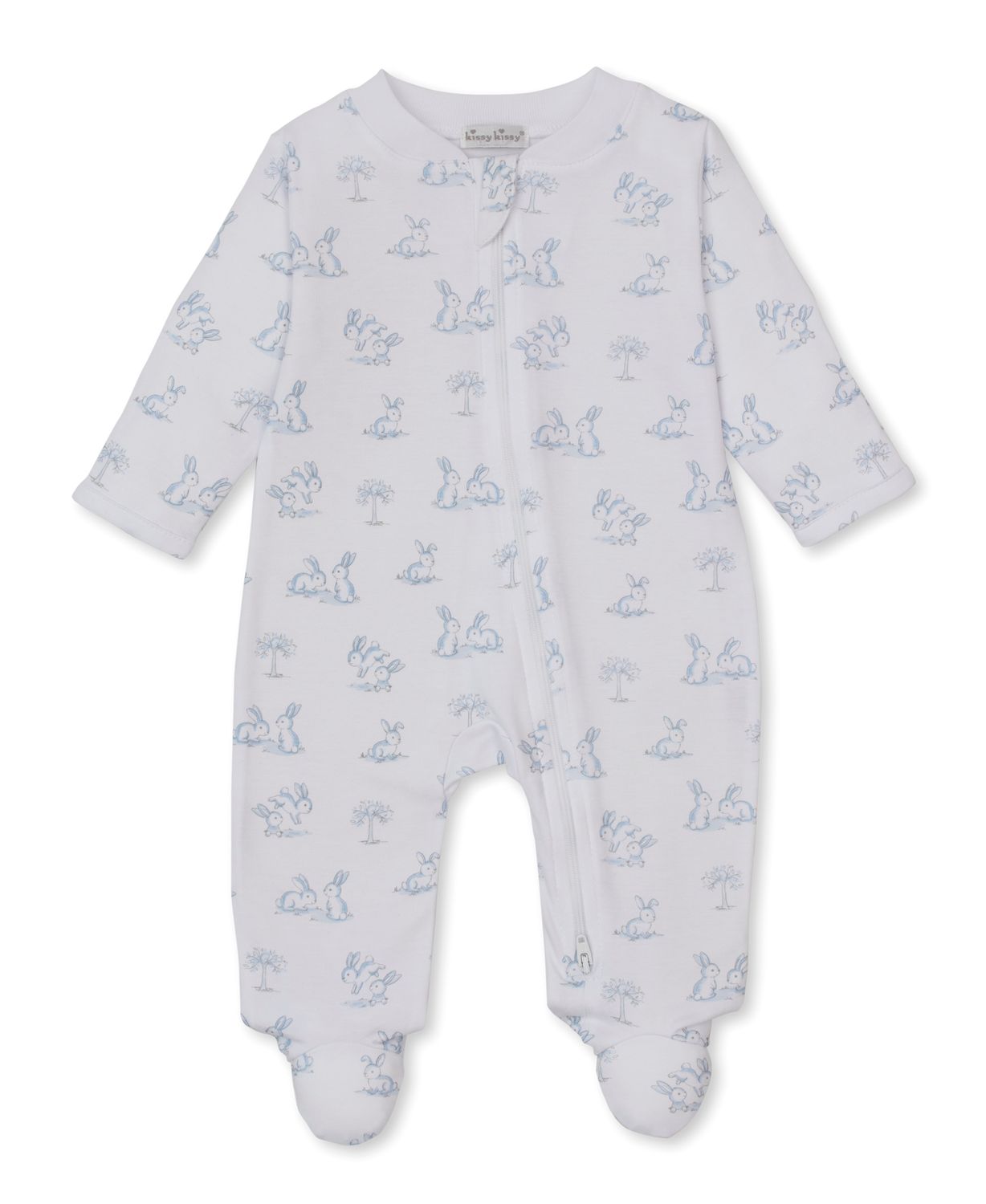 Springtime Bunny Fun Blue Print Zip Footie