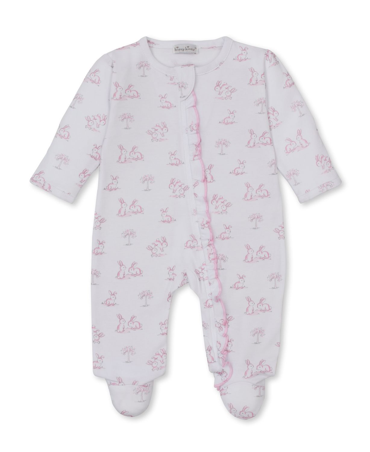 Springtime Bunny Fun Pink Print Zip Footie