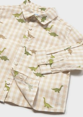 Olive Green Dino Long-sleeve Shirt