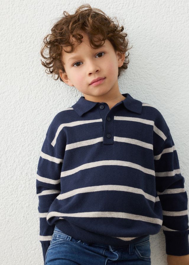 Blue Long-sleeve Knit Polo