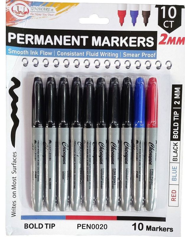 Permanent Markers, 2mm Fine Point BK/ RD/BL