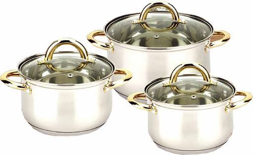 6 Pieces Stainless Steel Sause Pot Set with Glass Lids
