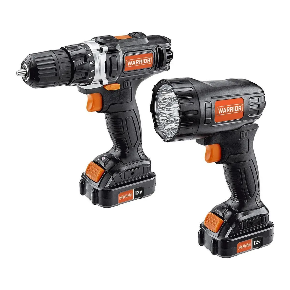 WARRIOR 12V Cordless, 3/8 in. Drill and Flashlight 2-Tool Combo Kit with Battery and Charger