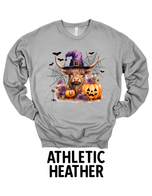 Highland Cow Witch Bella + Canvas Sweatshirt Youth-Adult Sizes