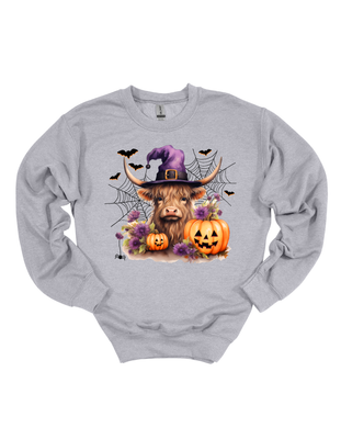 Highland Cow Witch Gildan Sweatshirt Youth-Adult Sizes
