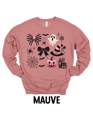 Pink Haunted House Bows Bella + Canvas Sweatshirt Youth-Adult Sizes