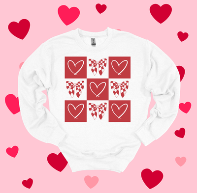 Gildan Sweatshirt &quot;Retro Checkered Hearts&quot; Youth-Adult Sizes 2 Colors Available