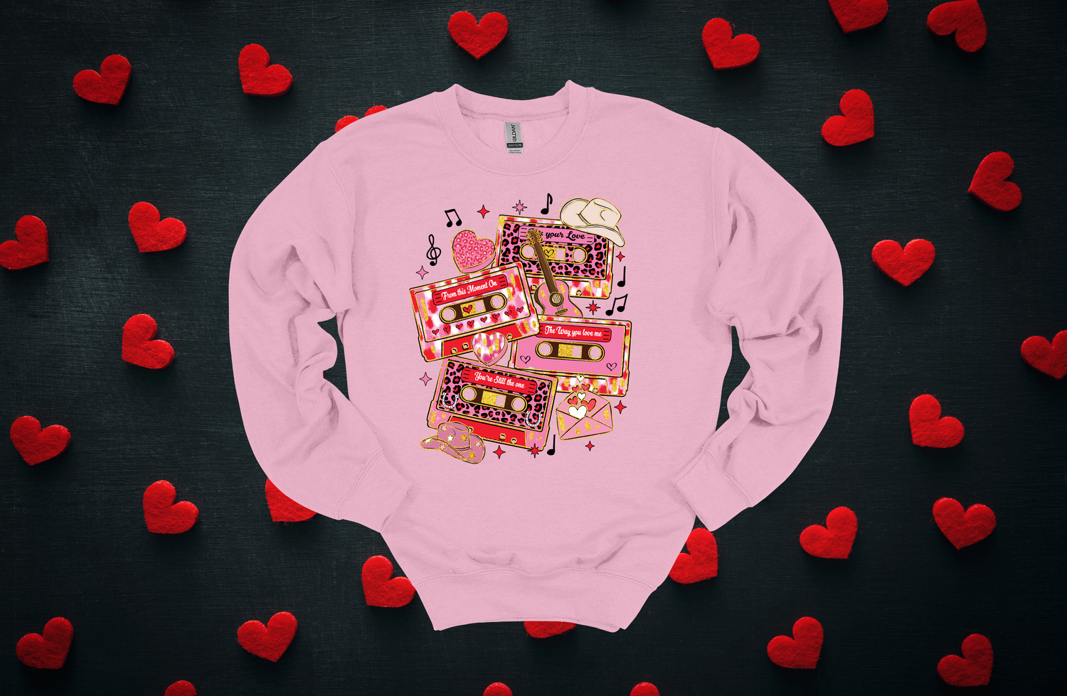 Gildan Sweatshirt &quot;Valentine Cassette&quot; Adult Sizes Only 2 Colors Available