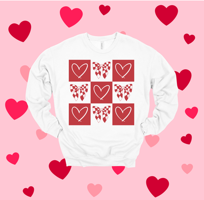 Bella Canvas Sweatshirt &quot;Retro Checkered Hearts&quot; Adult Sizes 2 Colors Available