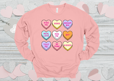 Bella Canvas Sweatshirt &quot;Conversation Hearts&quot; Adult Sizes 2 Colors Available