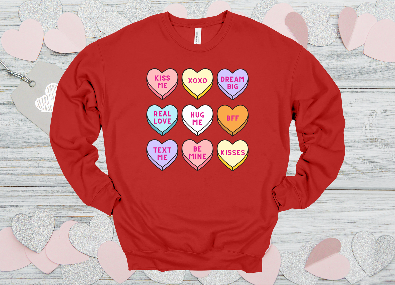 Bella Canvas Sweatshirt &quot;Conversation Hearts&quot; Youth Sizes