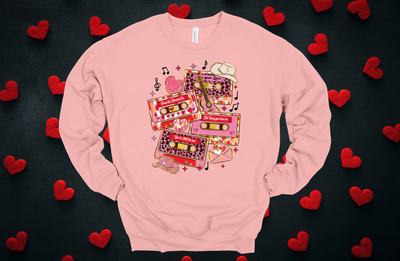 Bella Canvas Sweatshirt &quot;Valentine Cassette&quot; Adult Sizes Only 2 Colors Available