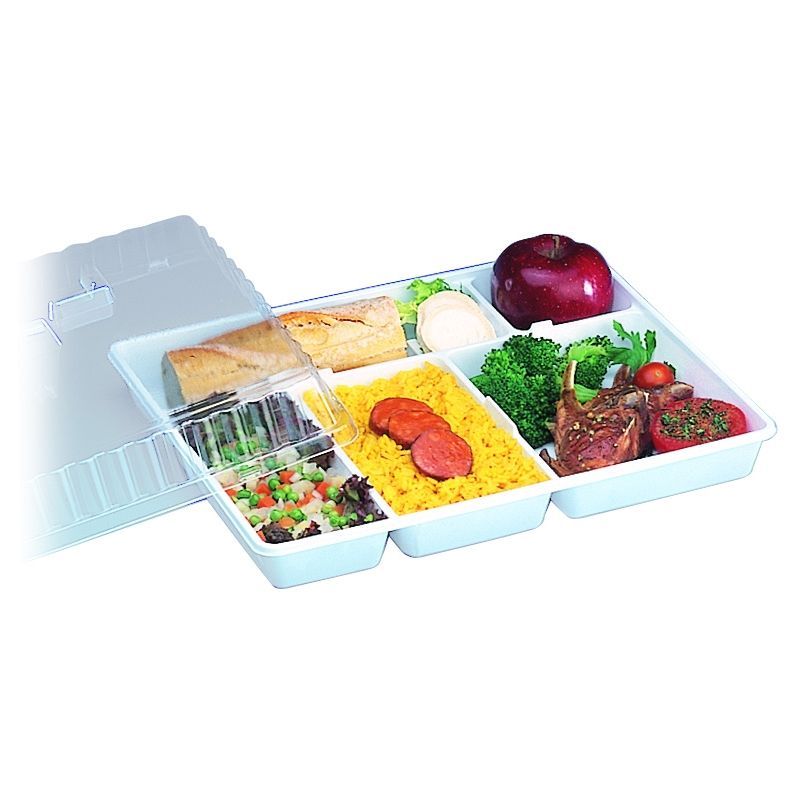 PLATEAUX REPAS 5 COMPARTIMENTS OU COUVERCLES PVC CRISTAL TRANSPARENT