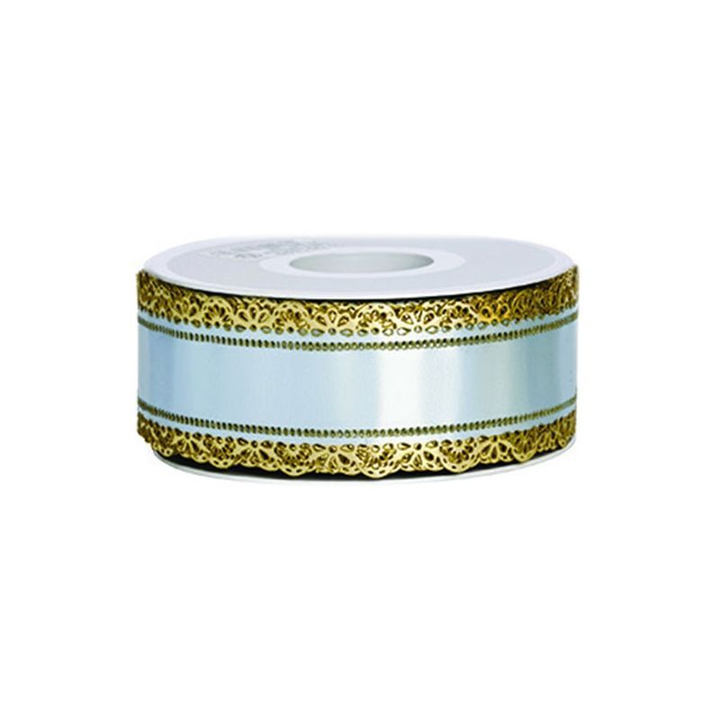 RUBAN BLEU CIEL - DENTELLE OR