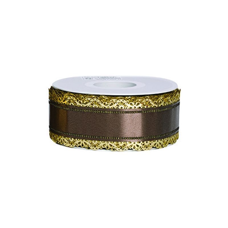 RUBAN MARRON - DENTELLE OR