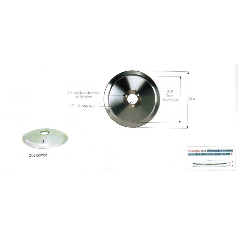 LAME FORME STANDARD DOS BOMBE - Ø EXTERIEUR 350 MM ADAPTABLE BIZERBA VS12