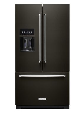 Kitchen Aid Black 26.8 Cu. Ft. Standard-Depth French Door Refrigerator with Exterior Ice and Water Dispenser ​Model #: KRFF577KBS