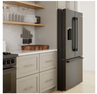 Bosch black Model #: B36FD50SNB  500 Series, French Door Bottom Mount Refrigerator, 36'', Black Stainless Steel